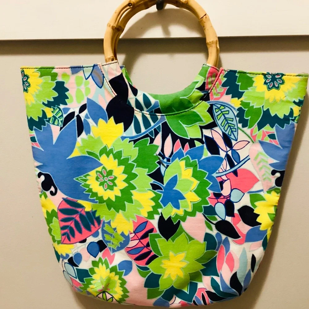 Vintage Talbots Floral Bamboo Top Handle Bag, Talbots Floral Bag, Summer Bag - Picture 3 of 7